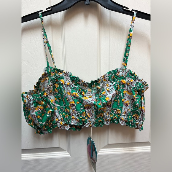 💚 NWT! Green Stripe Floral Crop Top - Picture 5 of 6